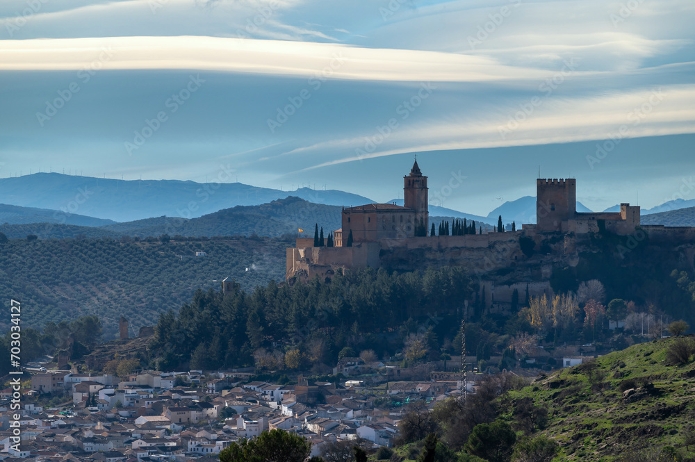 View of Alcalá la Real (Spain) with the La Mota fortress on a hill