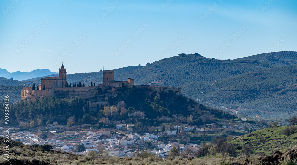 View of Alcalá la Real (Spain) with the La Mota fortress on a hill