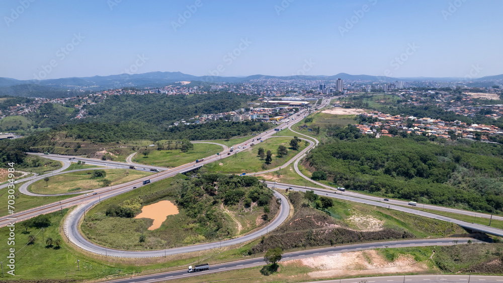 Aerial view of Betim, Belo Horizonte, Brazil. Access interchange to Fernão Dias highway