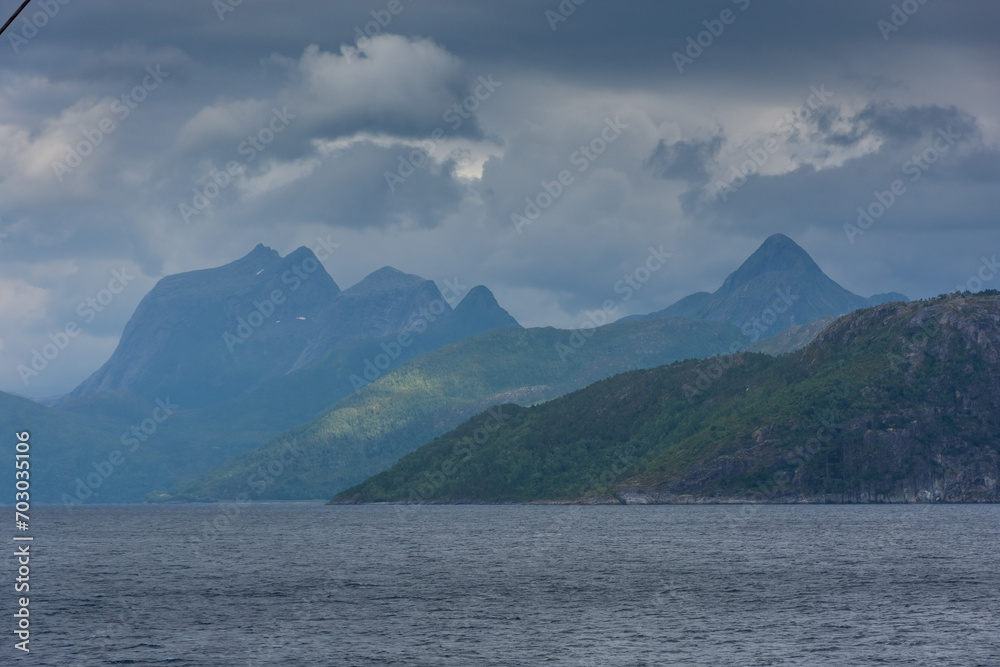 Beautiful view over a Norwegian fjord from the sea Beautiful view over a Norwegian fjord from the sea