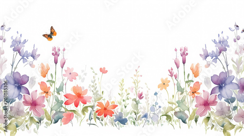 Floral frame with watercolor flowers, decorative flower background pattern, watercolor floral border background © feng