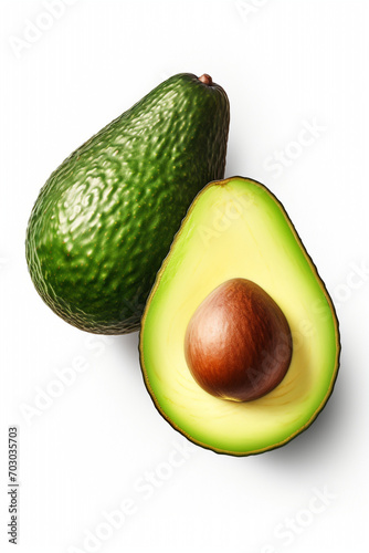 Two slices of avocado isolated on the white background. One slice with core. High quality photo