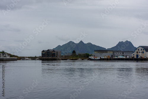 Landscape of the fjord around Svolvaer, main city of the Lofoten Islands,  Norway photo