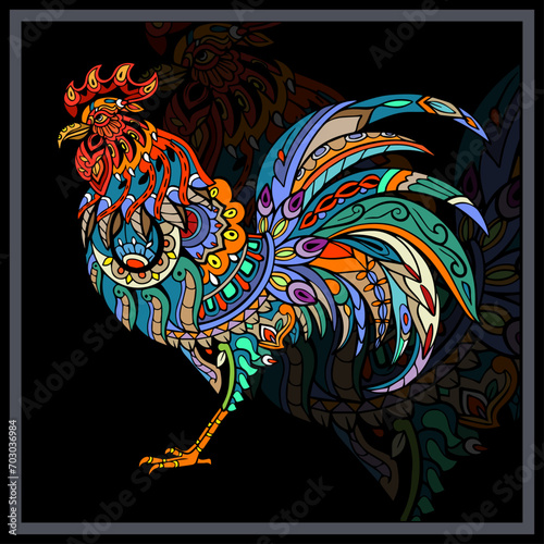 Colorful Chicken rooster mandala arts.