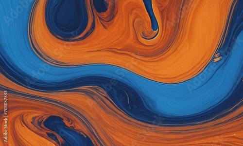Spectacular image of blue and orange liquid ink churning together, with a realistic texture and great quality. Digital art 3D illustration
