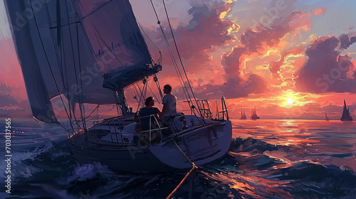 Sunset Serenity on the Sailing Sea