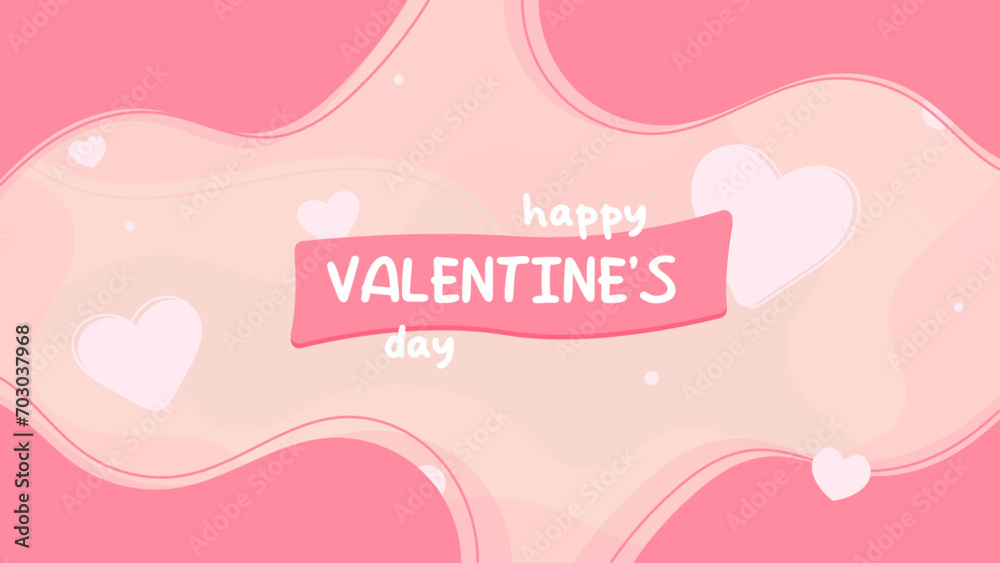 Happy Valentine's Day header. Horizontal banner with pink waves. Voucher template with hearts and waves. Pink frame in pastel colors. Place for text. Happy Valentine's Day header. Horizontal banner with pink waves. Voucher template with hearts and waves. Pink frame in pastel colors. Place for text.