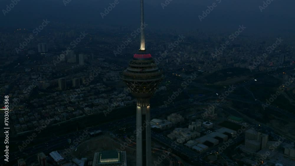 Milad Tower TehranA Night Shot From A Drone Of The Milad Tower In The 