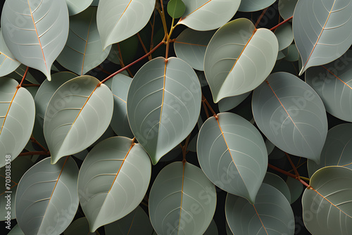 Wallpaper Mural Silver dollar eucalyptus leaves symmetrical arrangement muted sage green backdrop background for presentation. Torontodigital.ca