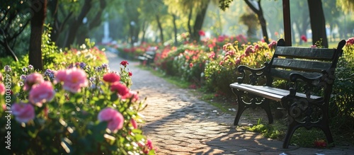 Flowers in a peaceful park have positive impact on our mental health. photo