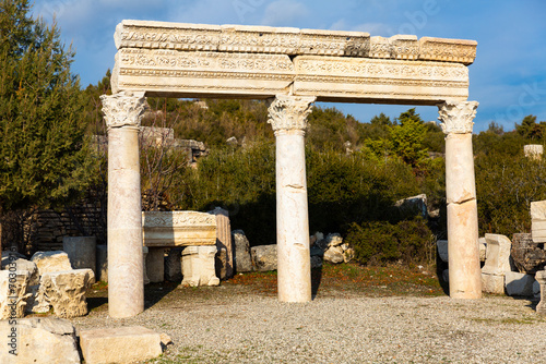 Attraction of the ancient city, agora is surrounded by huge columns. Kibyra Ancient City. Turkey photo