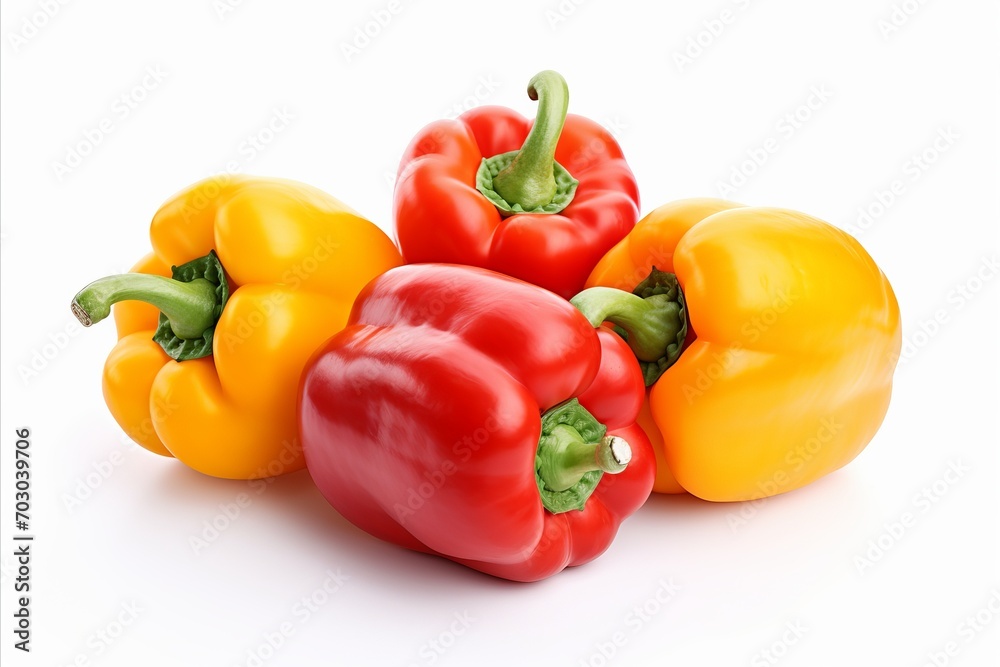 Colorful bell peppers on white backdrop for captivating ads and alluring packaging designs