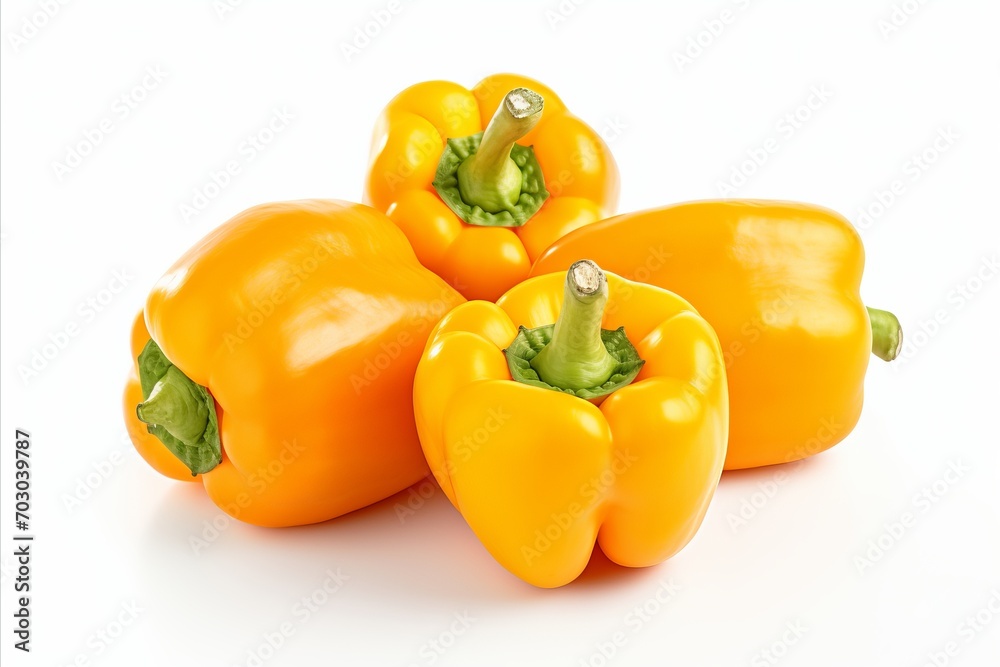 Vibrant bell peppers on white background for eye catching advertisements and packaging designs Vibrant bell peppers on white background for eye catching advertisements and packaging designs