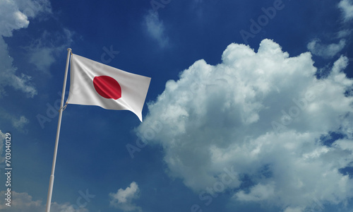 Japan flag waving wind country national asian international japanese peson people human pole travel government politic economy outdoor blue sky cloud white red orange pink colour tokyo history world