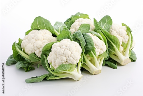 Fresh cauliflower on white backdrop for captivating advertisements and packaging designs.