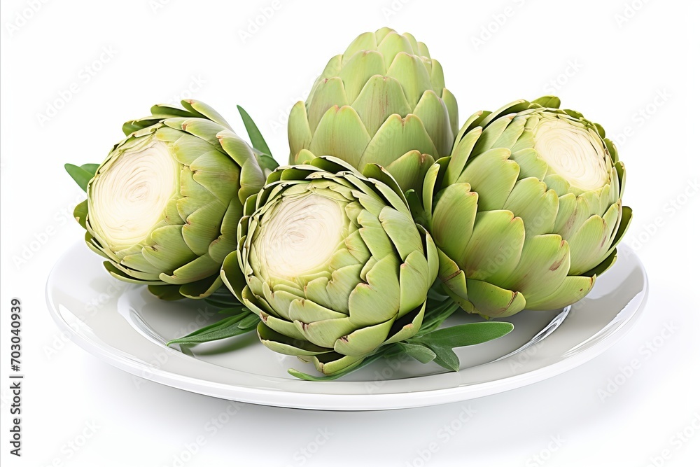 Fototapeta premium Fresh artichokes on white background for eye catching advertisements and packaging designs