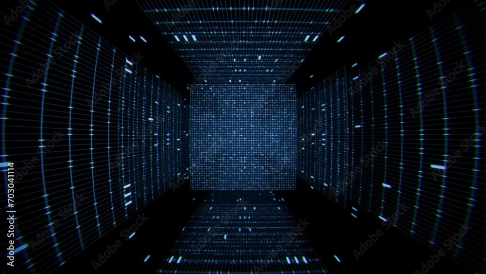 Flying through tunnel of connected dots and lines, looped animation. Backgrounds