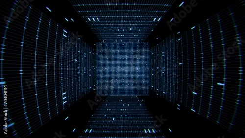 Flying through tunnel of connected dots and lines, looped animation. Backgrounds photo