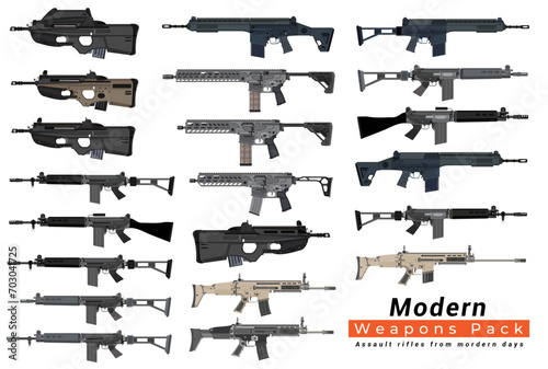 Modern Weapons Pack - Part 2, Assault Rifles - Ai Illustrator Vector