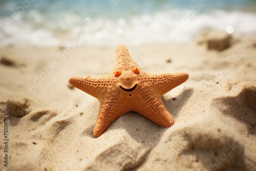 starfish on the beach Starfish on summer sunny beach at ocean background. Travel  vacation concepts