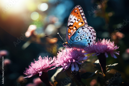 A delicate butterfly resting on a blooming flower, symbolizing the fleeting yet exquisite moments of life and transformation. Concept of fragility and beauty. Generative Ai.