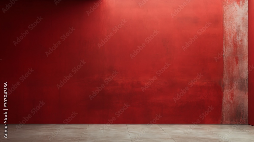 Empty Room with Red Wall and White Floor