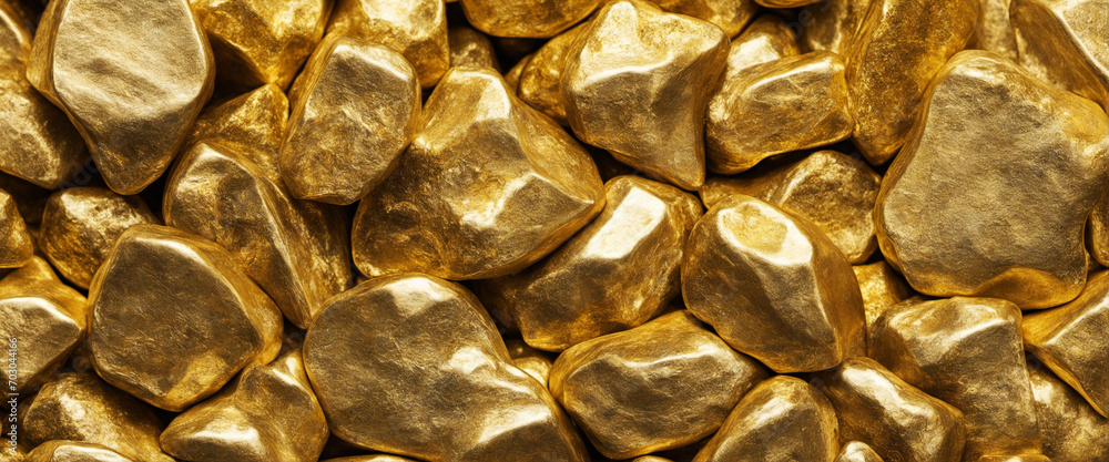 Close-up of shimmering gold nugget on a luxurious golden backdrop. Close-up of shimmering gold nugget on a luxurious golden backdrop.