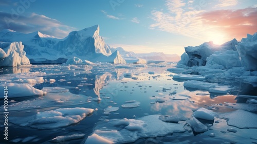 Landscape of the North Pole: Climate Change Impact on Melting Ice Caps, Reduced Polar Ice Extent, and Consideration of Earth's Precession, Milankovitch cycles. Fake News, fear and lobbying. photo