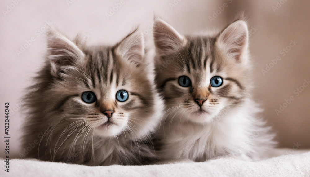 Three cute white kittens with surprised expressions are looking at you while sitting with their paws folded in a cute pose. Three cute white kittens with surprised expressions are looking at you while sitting with their paws folded in a cute pose.