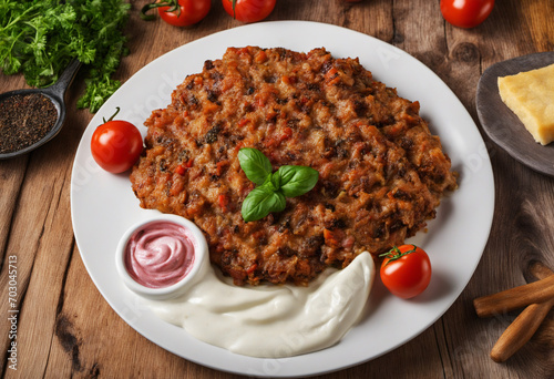 Homestyle bulgur skillet with cheese-topped gyro and yogurt