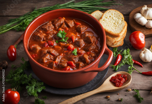 Traditional Hungarian beef goulash with paprika