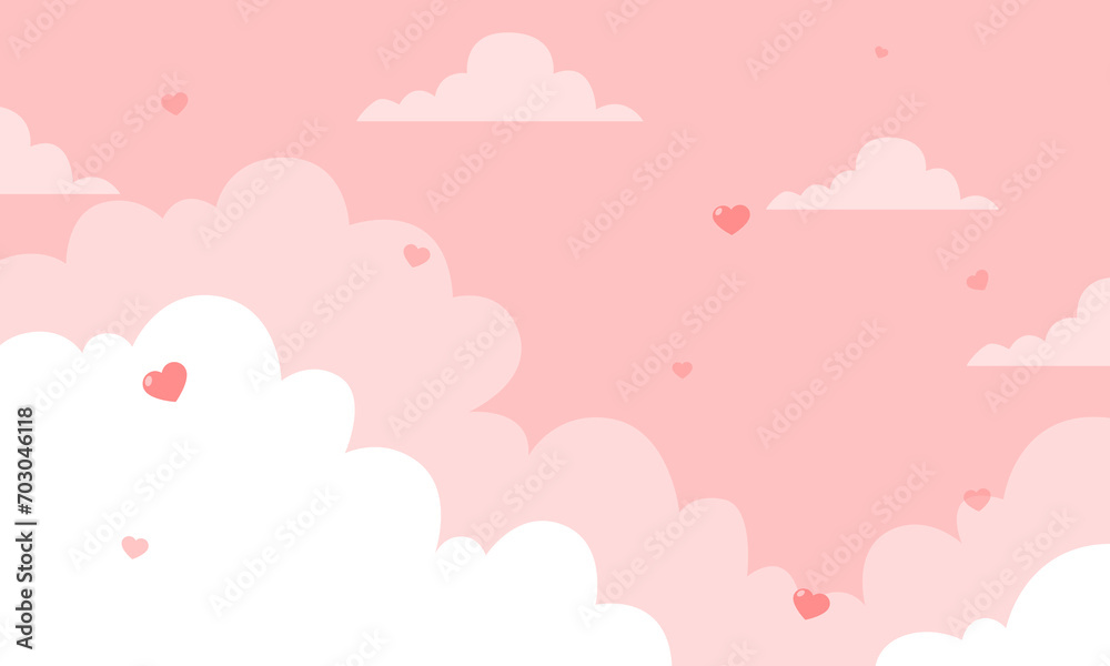 Vector valentine theme with hearts in red sky background