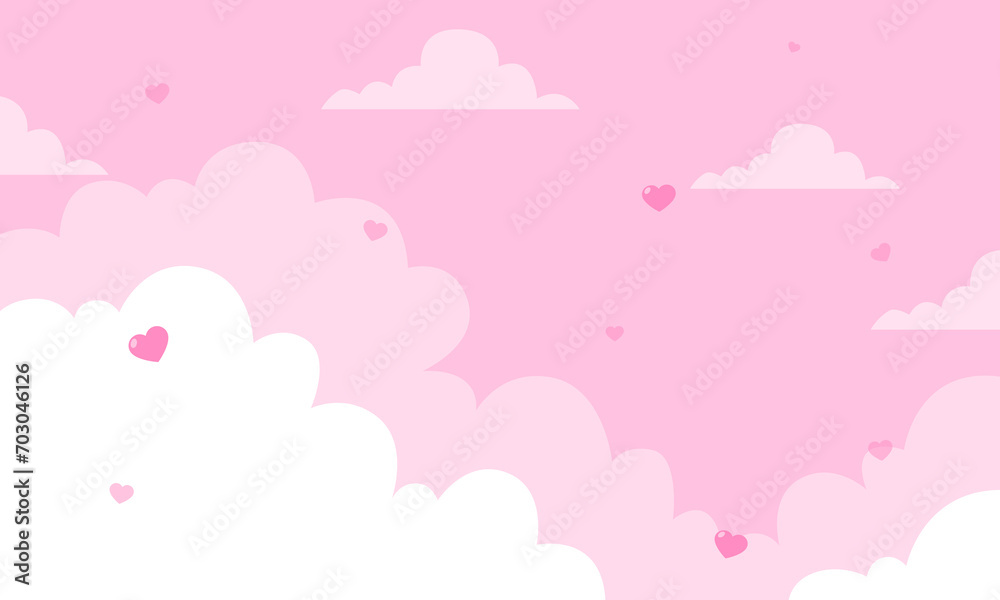 Vector valentine theme with hearts in pink sky background