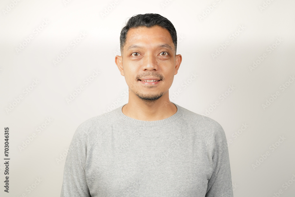 Asian man expression with happy laughing face, isolated background