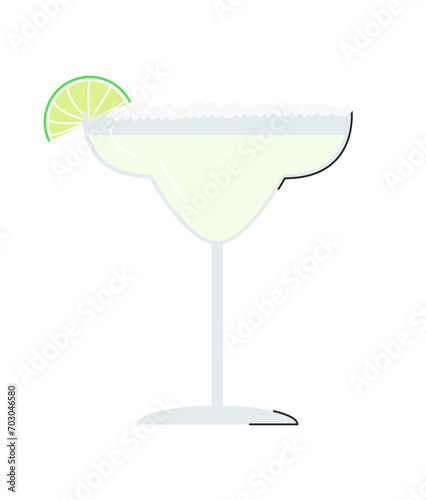 Margarita fall tequila based cocktail isolated. Popular green alcoholic drink with lime juice and salt on rim. Cold and fresh shaken beverage with blended ice. Appletini flat vector illustration