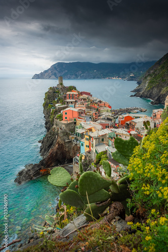 Dramatic landscape of Vernazza under a storm, Liguria, Italy