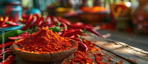 Pigment and flavor from dried red chili or paprika. Used as food coloring and flavoring additive E160c. Derived from Capsicum fruits. photo
