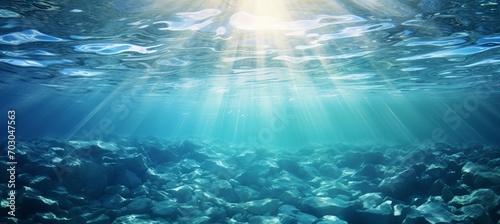 Deep blue underwater abyss   sunlight illuminating the ocean depths   diving and scuba exploration © Ilja