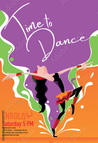 A dancer twirls across the stage, her arms outstretched, her body a blur of color and movement. She is captured in a moment of pure joy and expression, her face alight with passion.