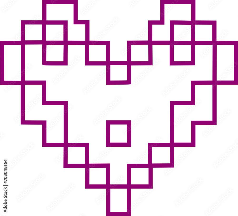 Heart outline pixel style vector illustration. Pixel heart Love symbol hand drawing stylized design element