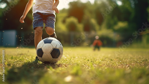 サッカーをして遊ぶ子供の足元  © buritora
