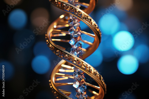 An intricate double helix model, representing the fundamental structure of DNA and the blueprint of human genetics. Generative Ai. © Sebastian