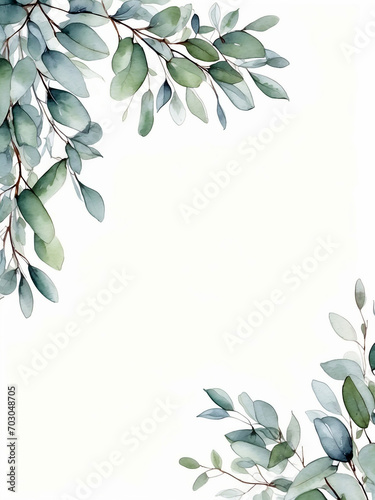 Watercolor Eucalyptus Greenery Botanical Illustration Border