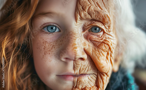 Canvastavla An Aging Portrait of Time: A Striking Composite of Young and Old in a Single Fac