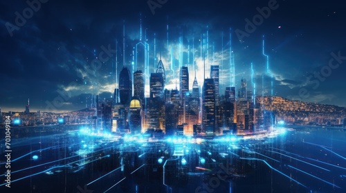 Wallpaper Mural Modern City Showed in Particles Hologram Cyberpunk Style Torontodigital.ca