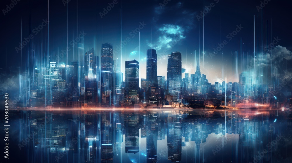 Obraz premium Modern City Showed in Particles Hologram Cyberpunk Style