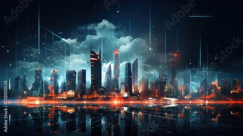 Modern City showed in Particles Hologram Cyberpunk Style © Damian Sobczyk