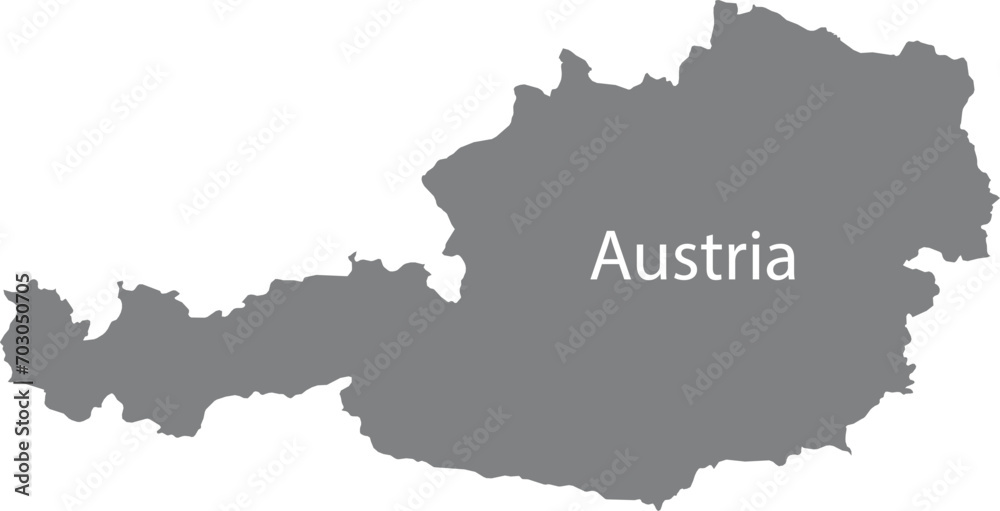 Gray map of Austria with the inscription of the name of the country inside map