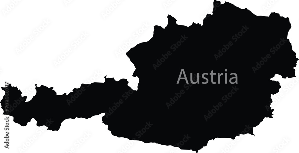Black map of Austria with the inscription of the name of the country inside map
