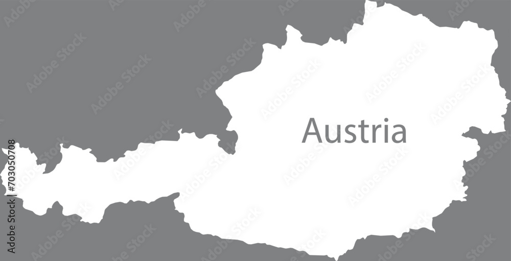 White map of Austria with the inscription of the name of the country inside map on gray background